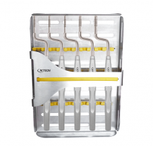 Set of 5 angulated convex osteotomes with tray