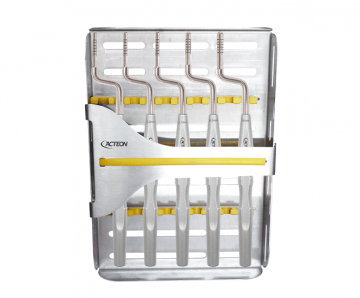 Set of 5 angulated convex osteotomes with tray