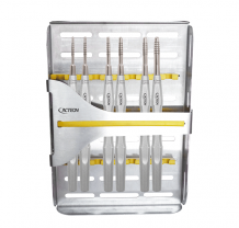 Set of 5 straight conic convex osteotomes with tray