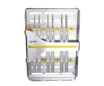 Set of 5 straight conic convex osteotomes with tray