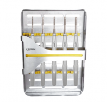 Set of 5 straight convex osteotomes with tray