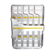 Set of 6 angulated conic convex osteotomes with tray